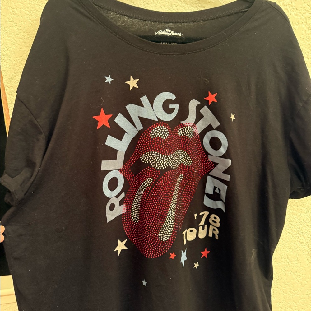 T-Shirt  Music  Glam Rock Rolling Stones Black Graphic Rhinestone. Glam and Edgy - Picture 4 of 16